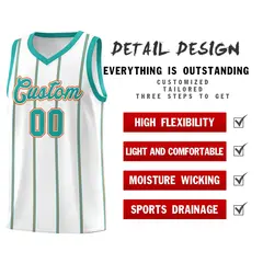 White Aqua Orange Vertical Stripes Basketball Jersey Set 2