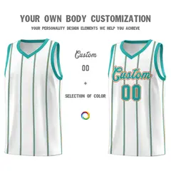 White Aqua Orange Vertical Stripes Basketball Jersey Set 3