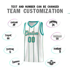 White Aqua Orange Vertical Stripes Basketball Jersey Set 4