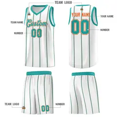 White Aqua Orange Vertical Stripes Basketball Jersey Set 5
