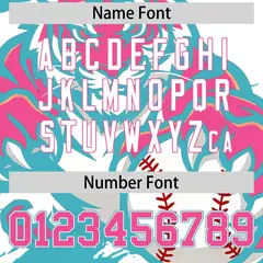 White Aqua Pink Full-Snap Tiger Graffiti Baseball Jersey 7
