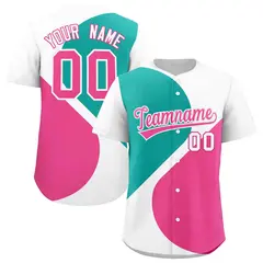 White Aqua-Pink Half Heart Color Block Baseball Jersey