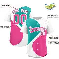 White Aqua-Pink Half Heart Color Block Baseball Jersey 2