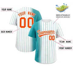 White Aqua Pinstripe Gradient Baseball Jersey 2