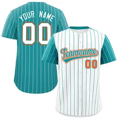 White Aqua Pinstripe Raglan Sleeves Baseball Jersey