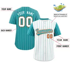 White Aqua Pinstripe Raglan Sleeves Baseball Jersey 2