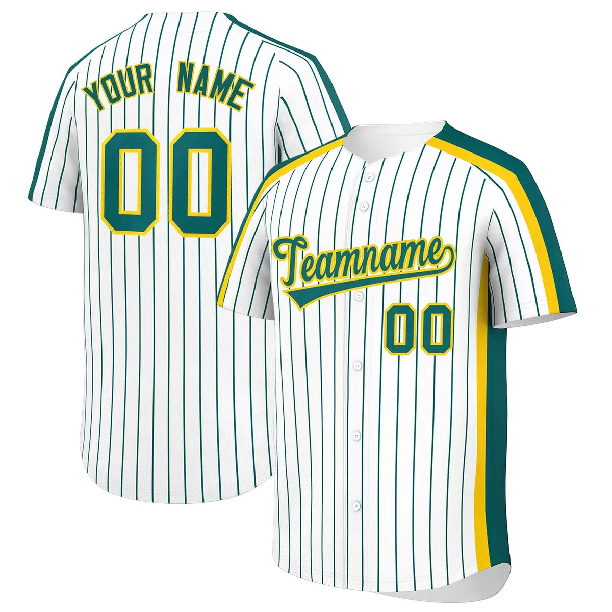 White Aqua Pinstripe Two-tone Side Baseball Jersey