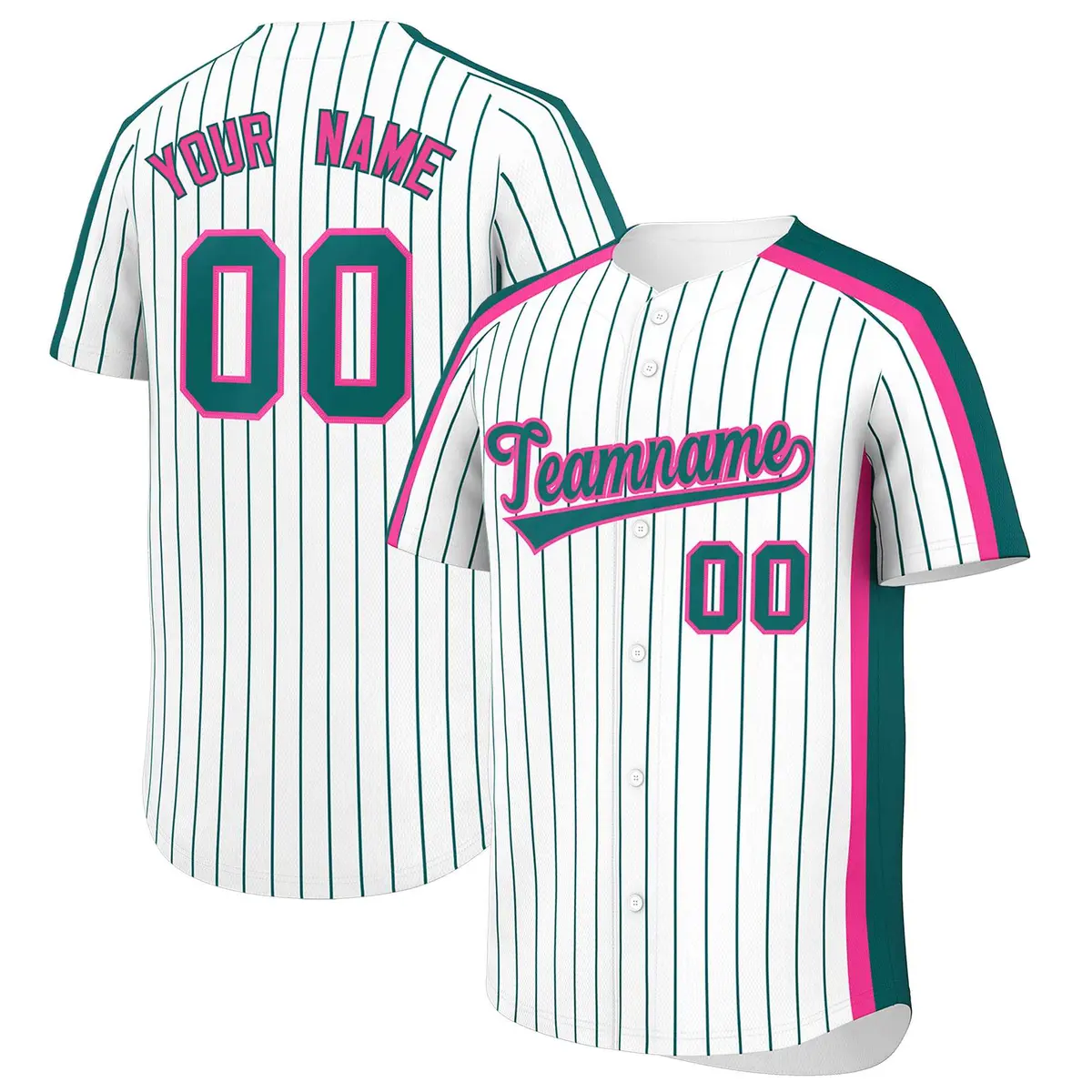 White Aqua Pinstripe Two-tone Side Baseball Jersey
