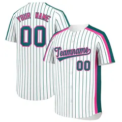 White Aqua Pinstripe Two-tone Side Baseball Jersey