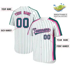 White Aqua Pinstripe Two-tone Side Baseball Jersey 2