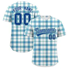 White Aqua Plaid Authentic Baseball Jersey 1