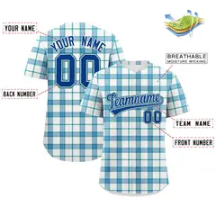 White Aqua Plaid Authentic Baseball Jersey 2