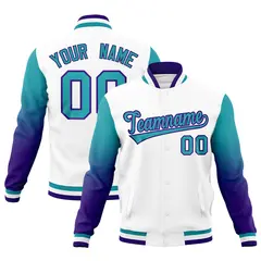 White Aqua Purple Gradient Raglan Varsity Letterman Jacket 1