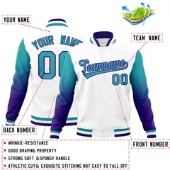 White Aqua Purple Gradient Raglan Varsity Letterman Jacket 2