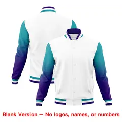 White Aqua Purple Gradient Raglan Varsity Letterman Jacket 7