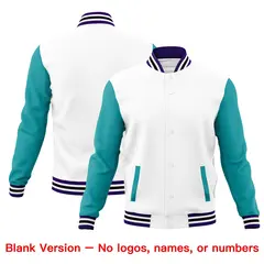 White Aqua Purple Raglan Sleeves Cotton Letterman Jacket 6