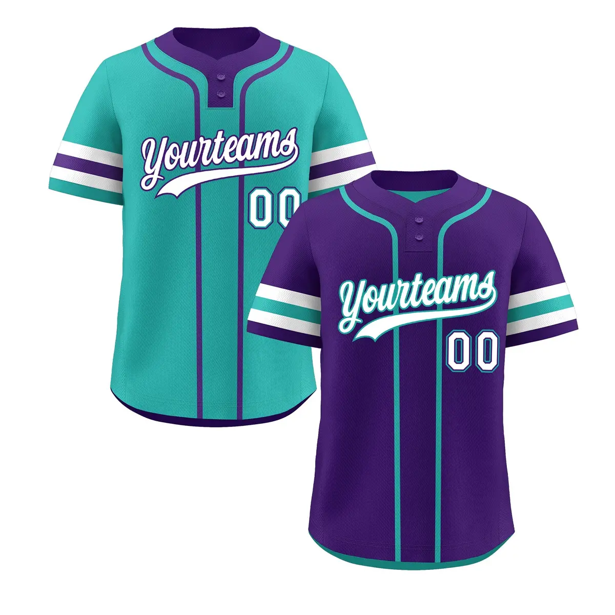 White Aqua Purple Reversible Two-Button Baseball Jersey