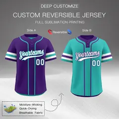 White Aqua Purple Reversible Two-Button Baseball Jersey 2