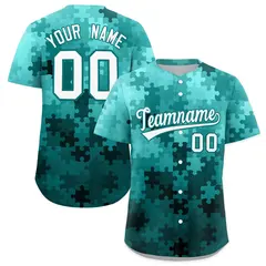 White Aqua Puzzle Elements Baseball Jersey