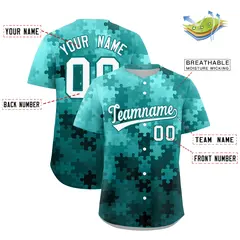 White Aqua Puzzle Elements Baseball Jersey 2