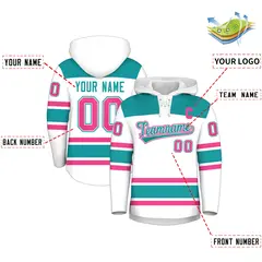 White Aqua Raglan Lace-Up Neck Hockey Hoodie Jersey 2