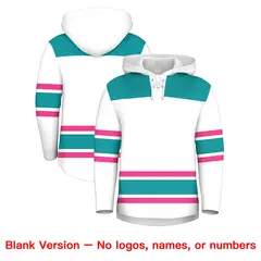 White Aqua Raglan Lace-Up Neck Hockey Hoodie Jersey 7