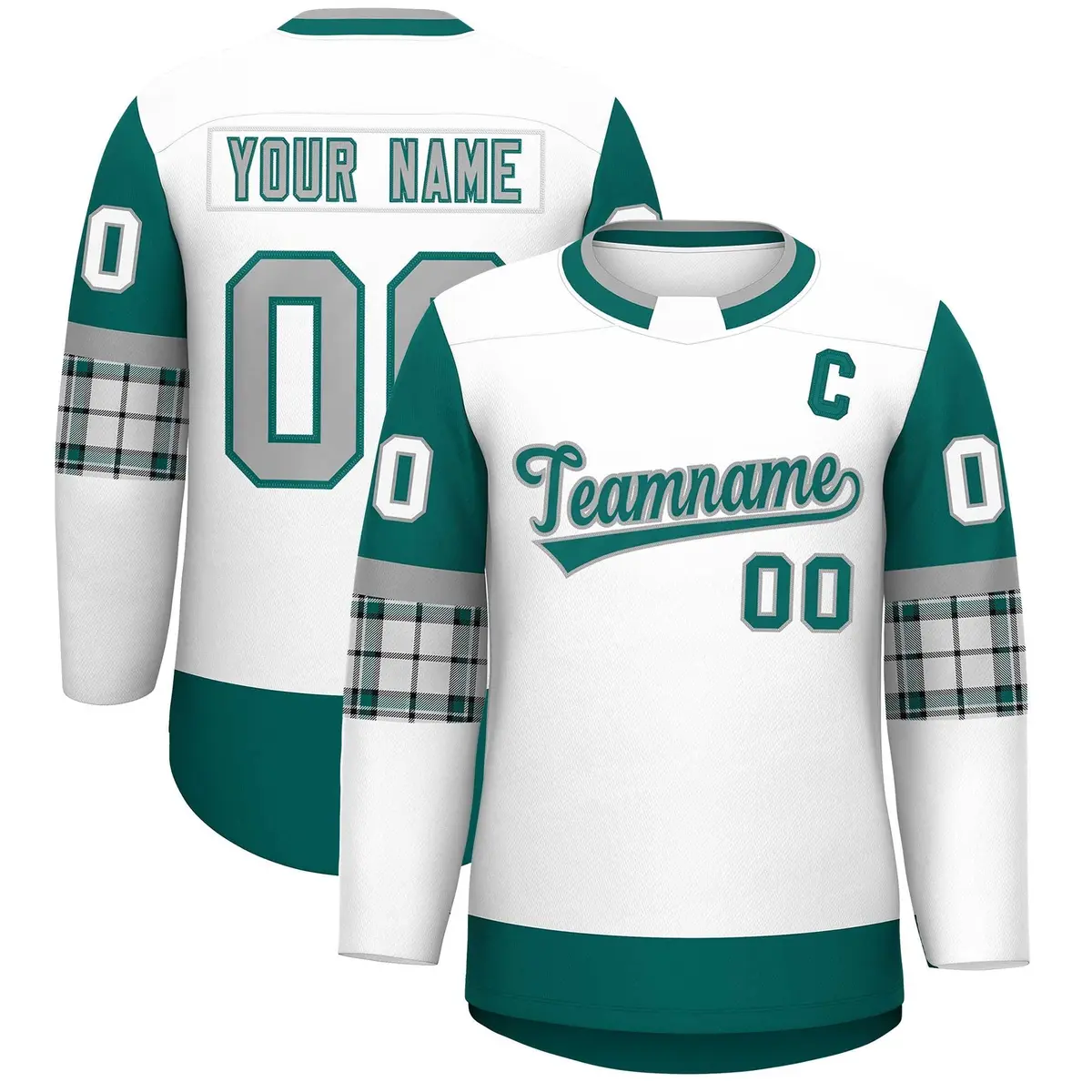 White Aqua Raglan Round-Neck Hockey Jersey