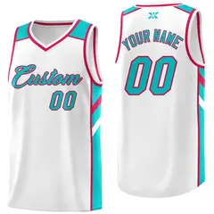 White Aqua-Red Classic Mesh Sport Basketball Jersey 1