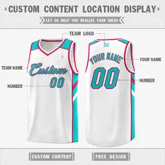 White Aqua-Red Classic Mesh Sport Basketball Jersey 2