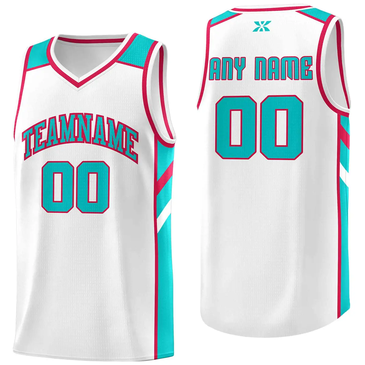 White Aqua-Red Classic Mesh Sport Basketball Jersey
