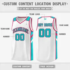 White Aqua-Red Classic Mesh Sport Basketball Jersey 2