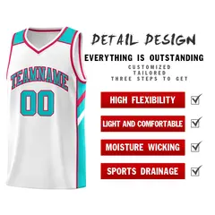 White Aqua-Red Classic Mesh Sport Basketball Jersey 4