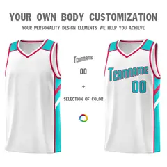 White Aqua-Red Classic Mesh Sport Basketball Jersey 3