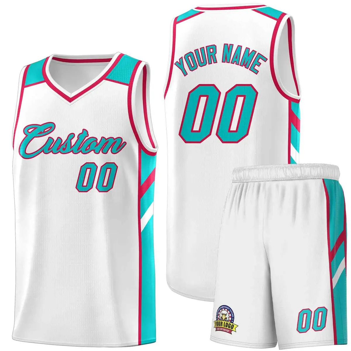 White Aqua-Red Classic Sets Basketball Uniform Jersey