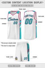 White Aqua-Red Classic Sets Basketball Uniform Jersey 2