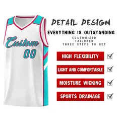 White Aqua-Red Classic Sets Basketball Uniform Jersey 5