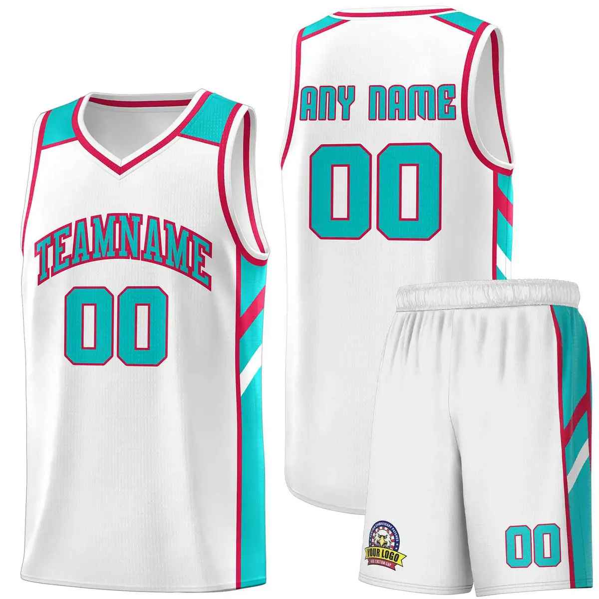 White Aqua-Red Classic Sets Basketball Uniform Jersey