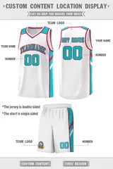White Aqua-Red Classic Sets Basketball Uniform Jersey 2