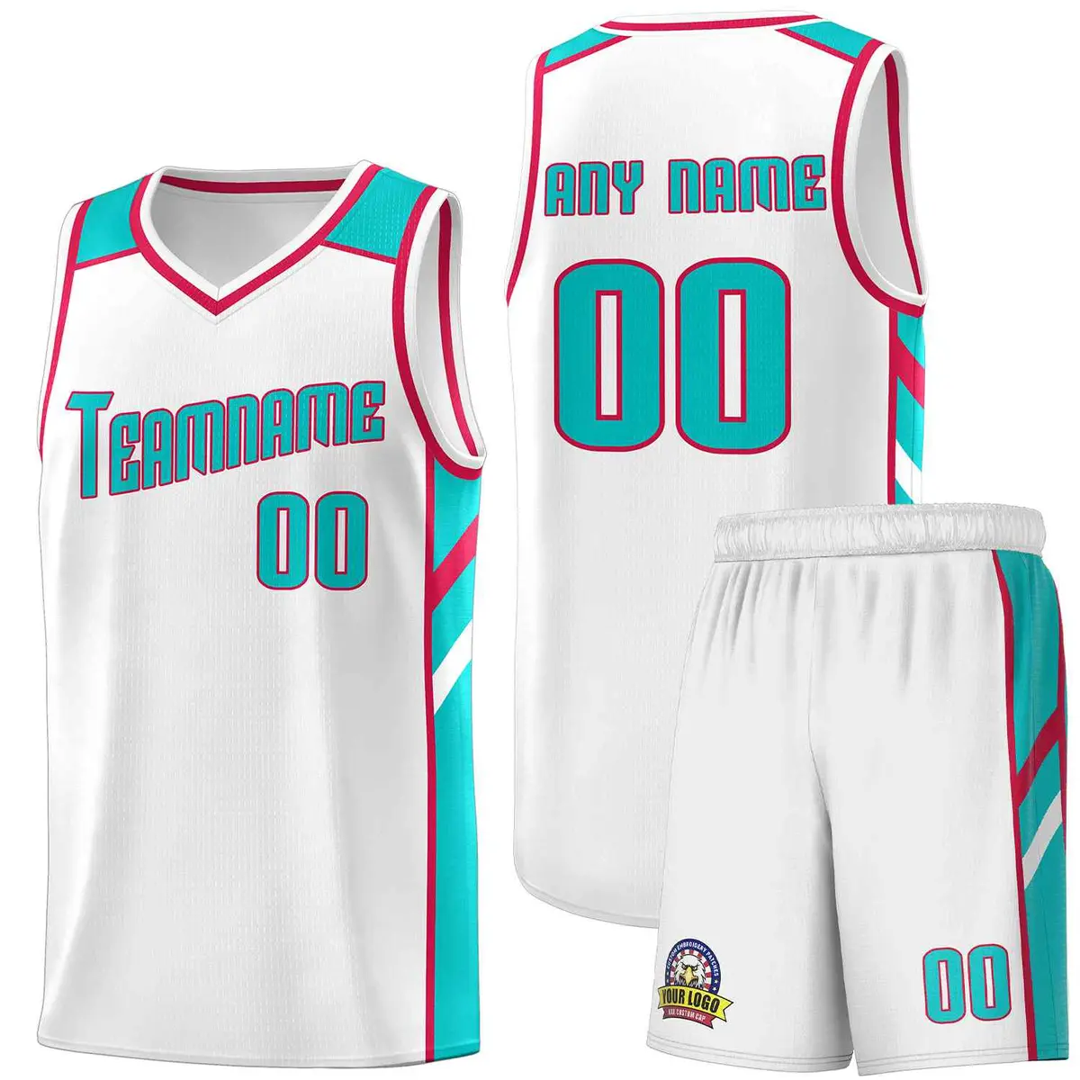 White Aqua-Red Classic Sets Basketball Uniform Jersey