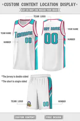 White Aqua-Red Classic Sets Basketball Uniform Jersey 2