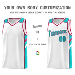 White Aqua-Red Classic Sets Basketball Uniform Jersey 3