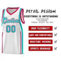 White Aqua-Red Ribbon Pattern Basketball Kits 2