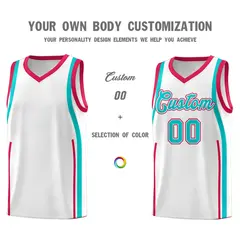 White Aqua-Red Ribbon Pattern Basketball Kits 3