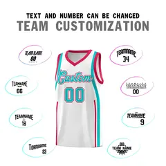 White Aqua-Red Ribbon Pattern Basketball Kits 4