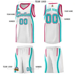 White Aqua-Red Ribbon Pattern Basketball Kits 5