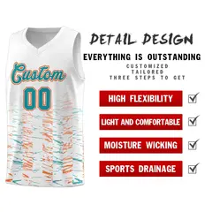White Aqua Scratches Pattern Basketball Jersey 4
