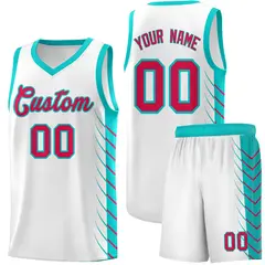 White Aqua Side Symmetrical Line Pattern Basketball Jersey 1