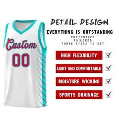 White Aqua Side Symmetrical Line Pattern Basketball Jersey 2