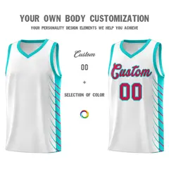 White Aqua Side Symmetrical Line Pattern Basketball Jersey 3