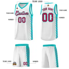 White Aqua Side Symmetrical Line Pattern Basketball Jersey 5